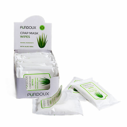 Purdoux CPAP Mask Wipes Travel Pack With Aloe Vera (Unscented) 120 Wipes (12 Sealed Sachets Of 10 Wipes Each)
